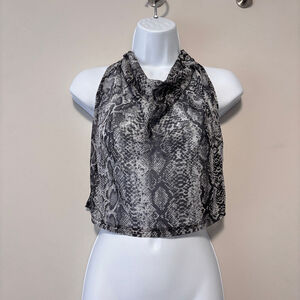 Shein Women's Large Black & White Snake Print Sheer Mesh Halter Crop Top NIB